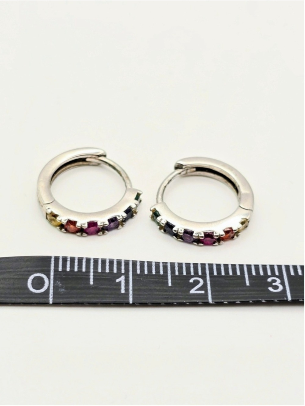Sterling Silver Hoop Earrings Multicolor Gemstones - Picture 5 of 5